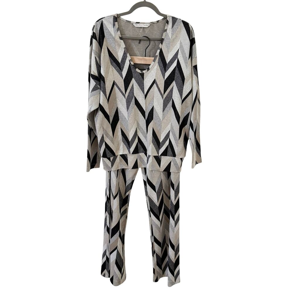 Trina Turk Lounge Set Geometric Knit Jacquard Wide-Leg Size M/10